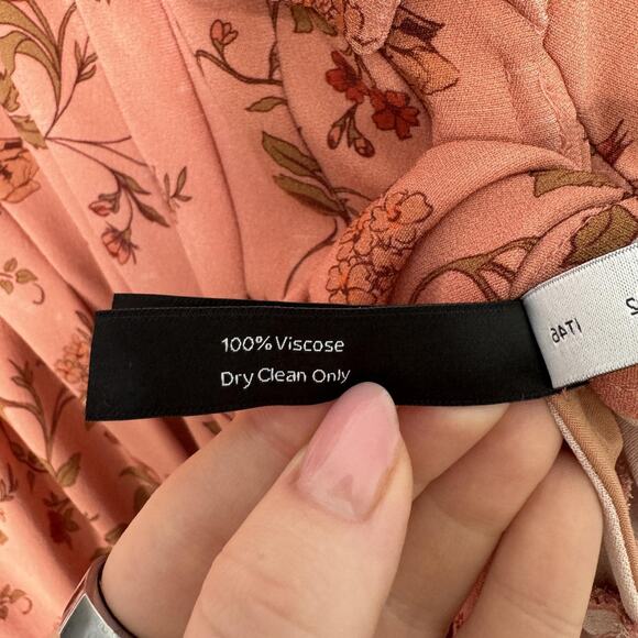 Mother of Pearl Dress Womens 10 Pink Crepe Midi Floral V-Neck Ruffle Cottage - Picture 16 of 16